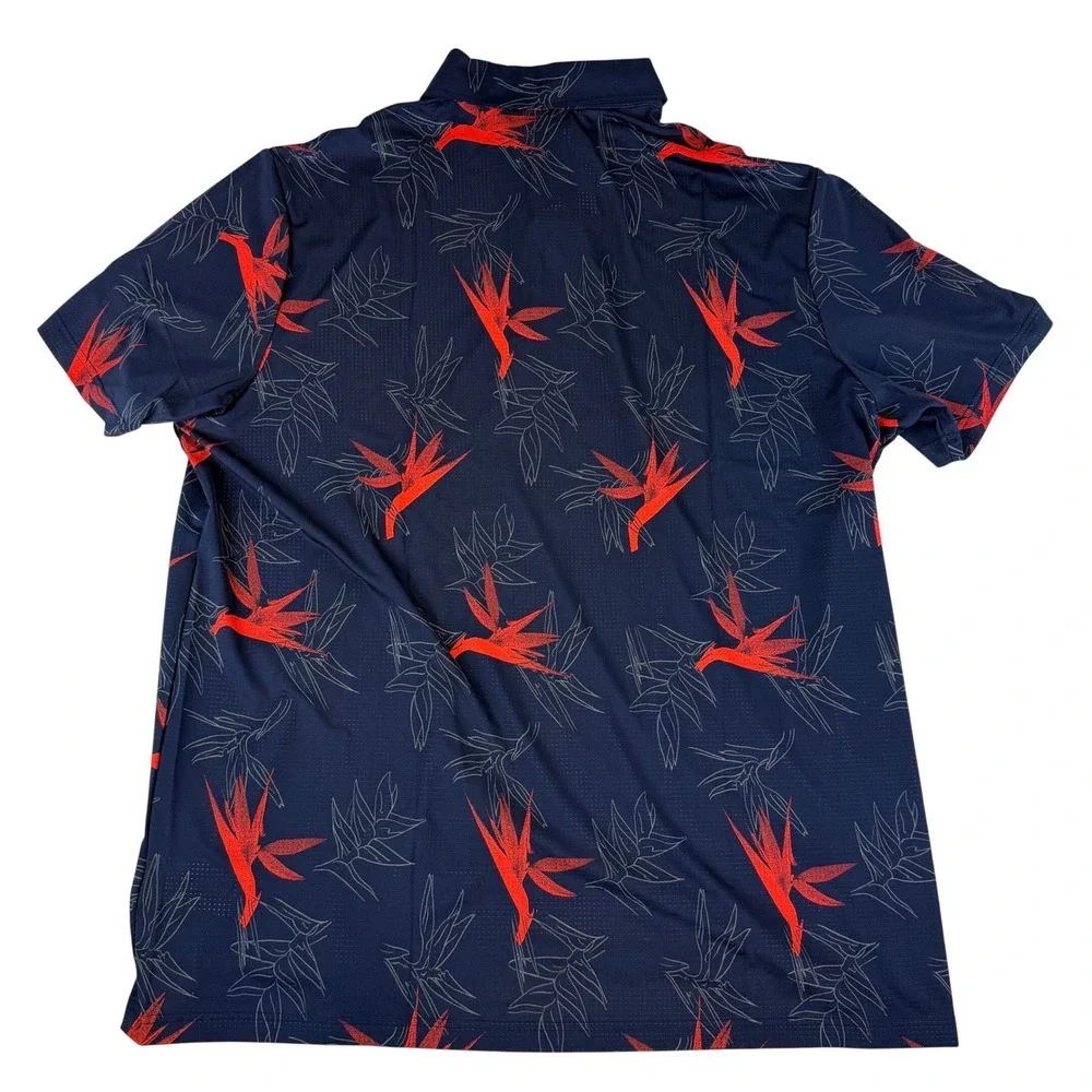 Adidas Oasis Mesh Polo Mens 2XL‎ Navy Blue Floral Bird of Paradise Golf IL9631